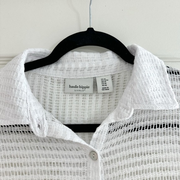 Haute Hippie Womens White Long Sleeve Sheer Like Button Up Dress Cover-up Size M - Picture 3 of 8